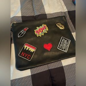 Leather patch work wristlet/ clutch